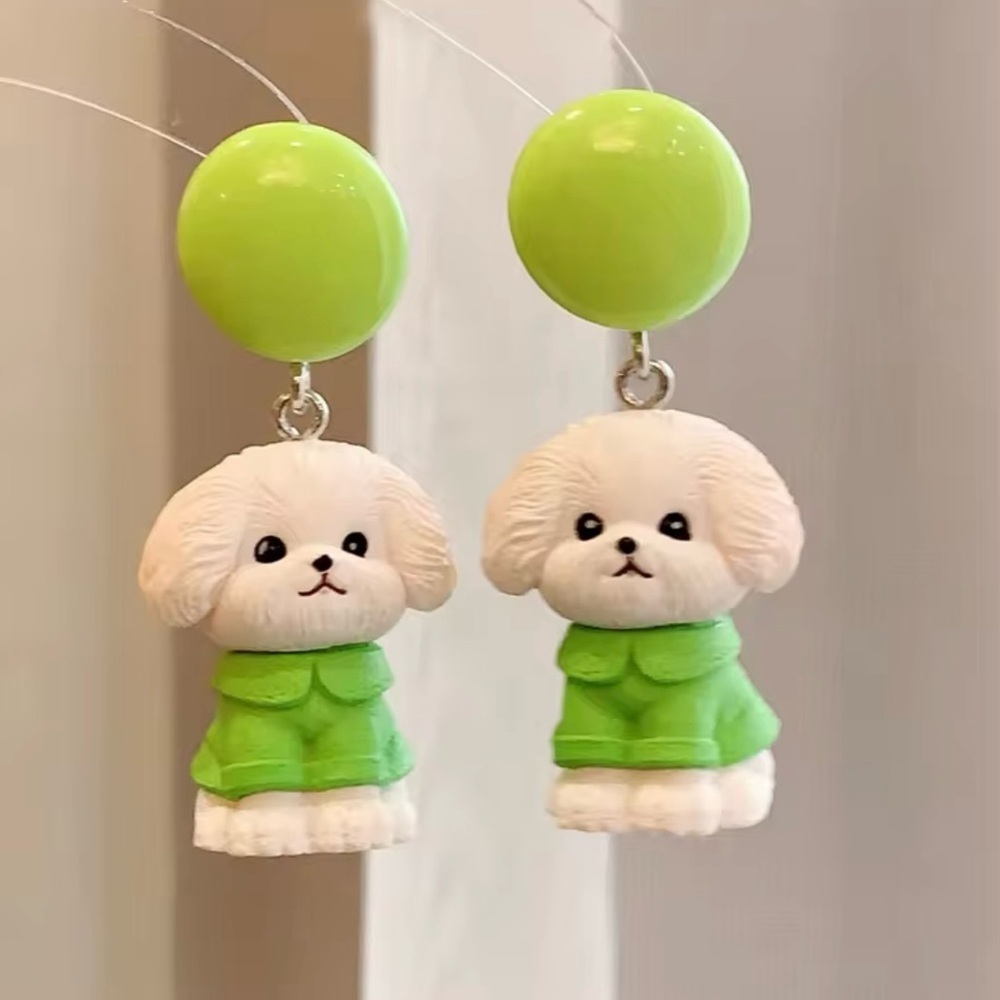 Pair of Playful Cute Cartoon Puppy Dog Resin Earrings